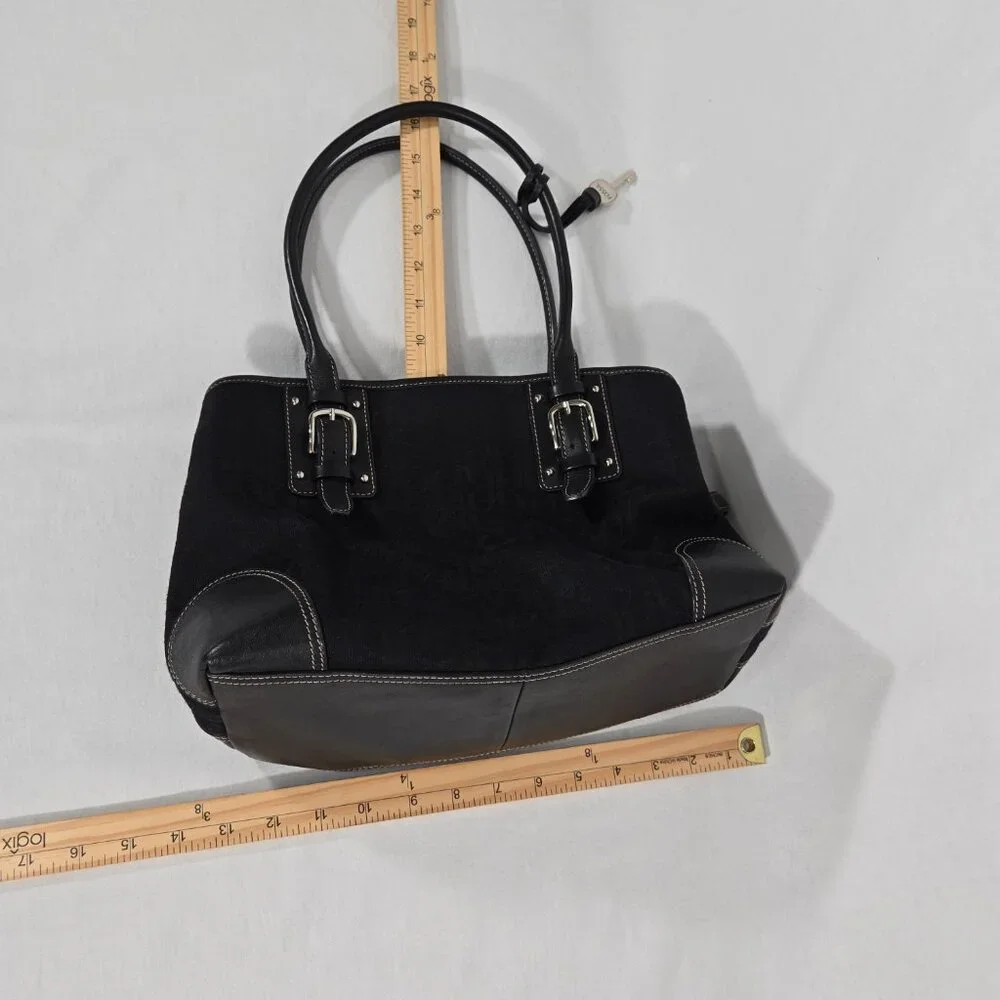 Vintage FOSSIL Y2K Whimsigoth BLACK Signature Canvas Leather Trim Shoulder Bag. - Picture 17 of 17